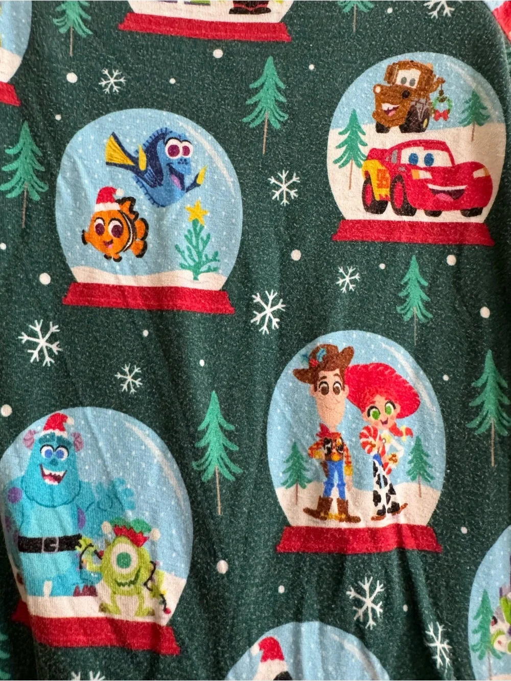 Little Sleepies Disney Kids Holiday Snow Globe One-Piece Pajamas - Green & Red
